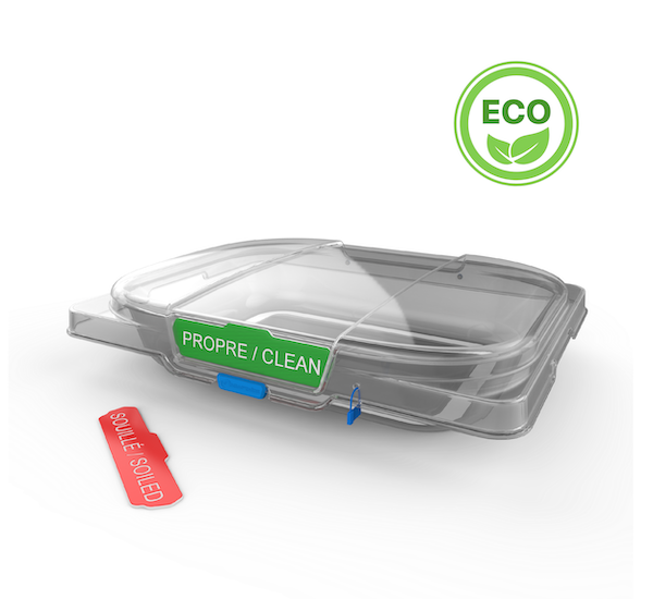 Bac à endoscope réutilisable écologique avec couvercle transparent et étiquette recto propre verso souillée